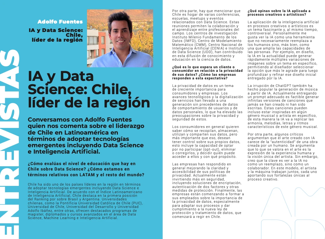 AMDD magazine interview with Adolfo Fuentes about AI and Data Science in Chile